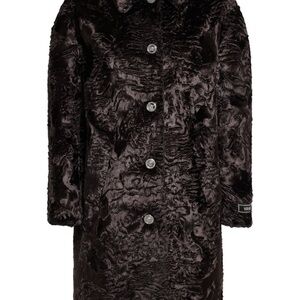Versace Women’s Astrakan Faux Fur Logo Detail Coat